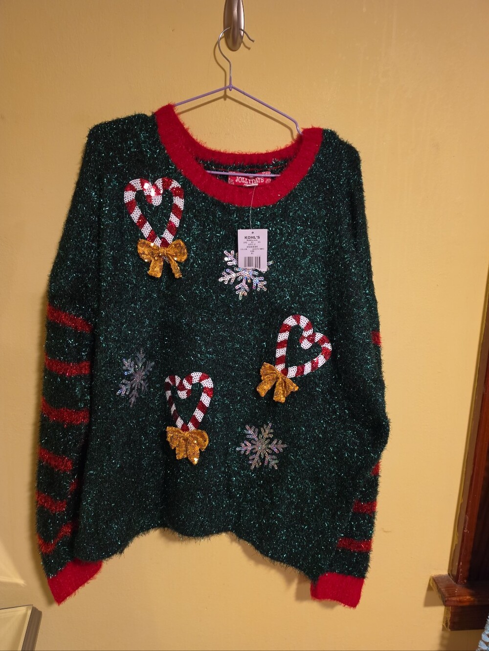 NWT Jollidays Juniors Size XL Garland & Sequins Ugly Chrstmas Crewneck Sweater